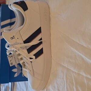 Adidas Grand Court 2.0 White Sneakers with Blue and Red Accents